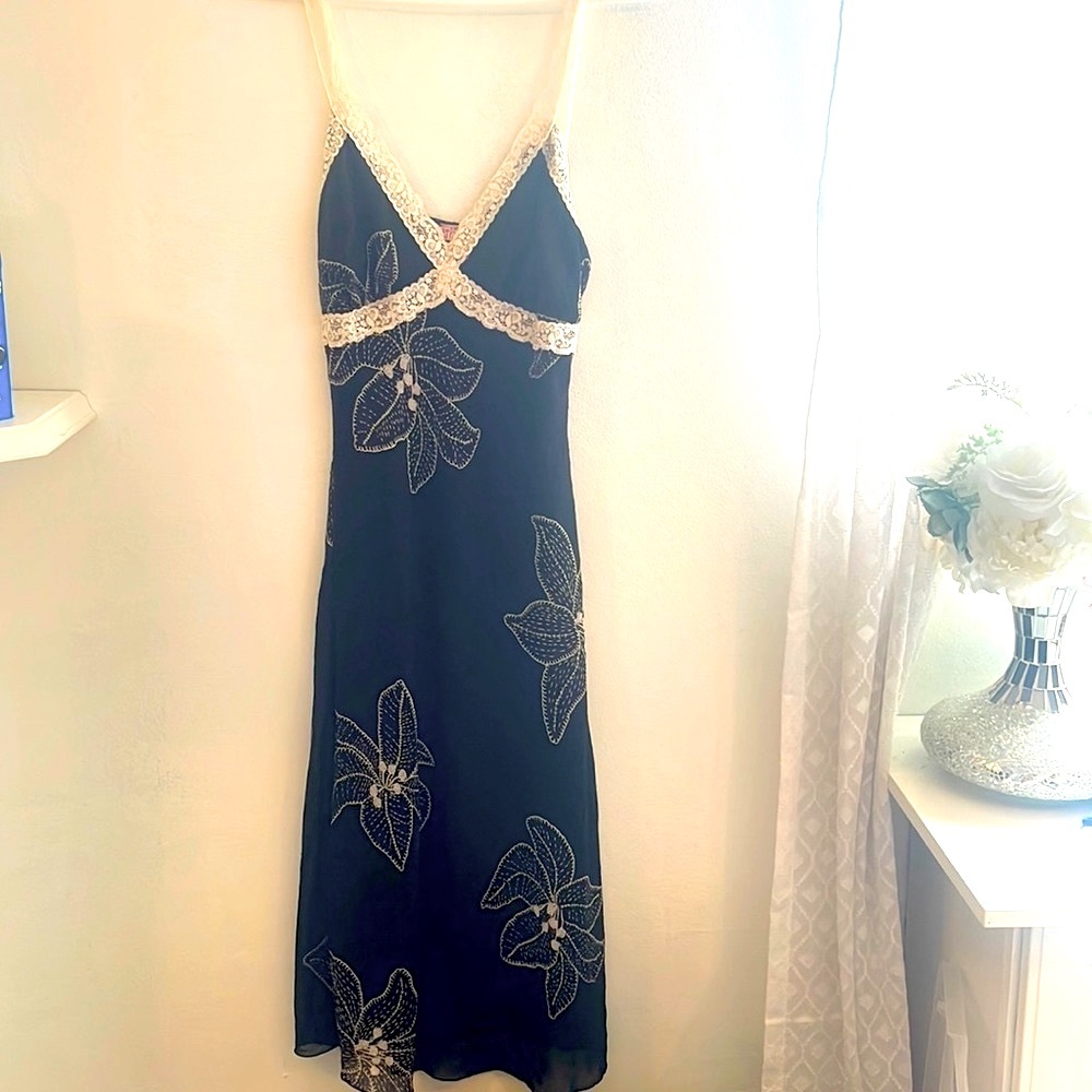 Vintage Hawaiian flower lace midi dress